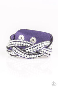 Bring On The Bling - Paparazzi - Blue Suede Braided Rhinestone Snap Bracelet