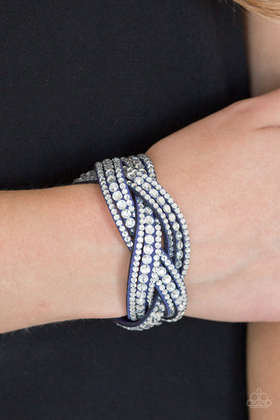 Bring On The Bling - Paparazzi - Blue Suede Braided Rhinestone Snap Bracelet