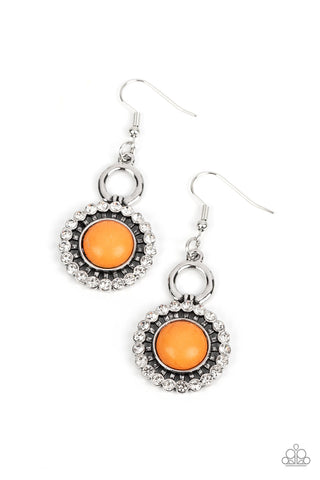 Mojave Mogul - Paparazzi - Orange Stone White Rhinestone Earrings