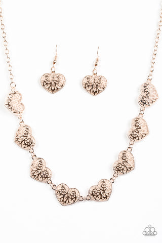Easy To Adore - Paparazzi - Rose Gold Filigree Heart Necklace