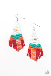 Summer Heat - Paparazzi - White Green Coral Red Seed Bead Earrings