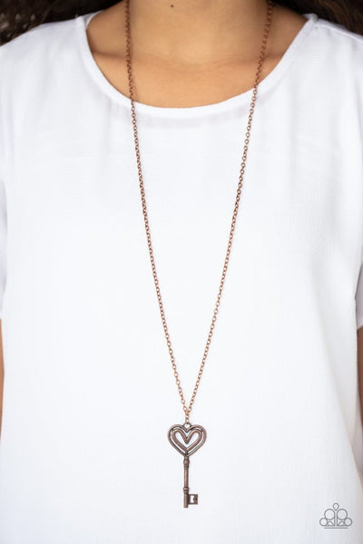 Unlock My Heart - Paparazzi - Copper Heart Key Necklace