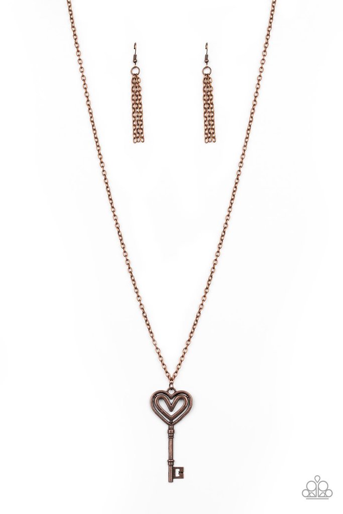 Unlock My Heart - Paparazzi - Copper Heart Key Necklace